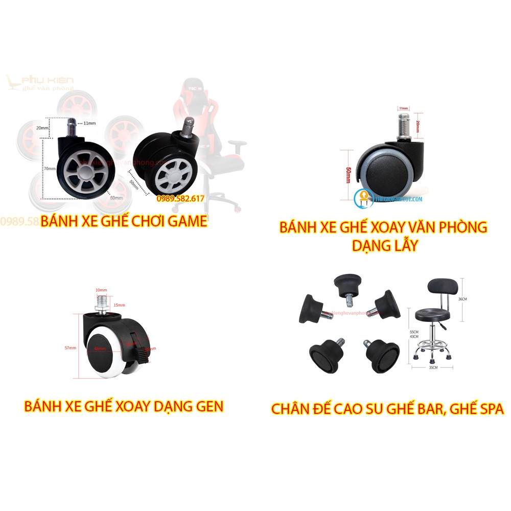Bánh Xe Ghế Xoay dạng lẫy - Bánh xe ghế dạng gen - Bánh Xe Ghế Chơi Game - Chân đế nhựa cố định ghế spa | BigBuy360 - bigbuy360.vn