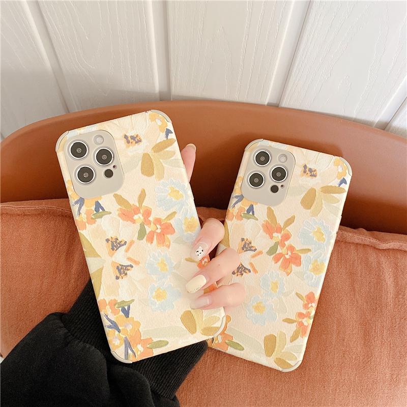 iPhone 12 Pro Max Silk Pattern Oil Painting Style Flowers Soft Case Mobile Phone Cover Accessories Gadgets iPhone 11 Pro Max Xs Max SE 2020 12 Mini XR 7 8 Plus Cases Covers Silicon Colorful Apple Case