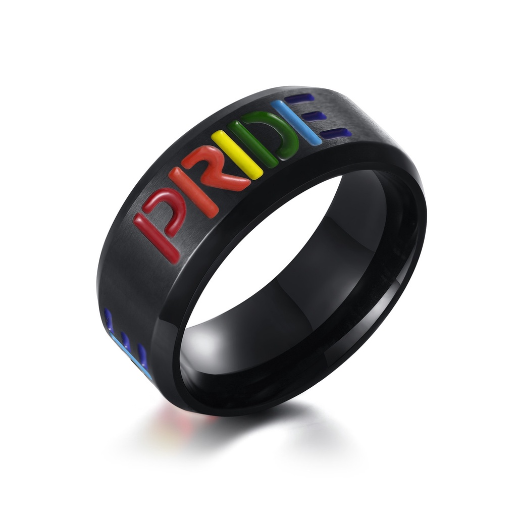 Nhẫn kim loại OIMG màu đen và biểu tượng cầu vồng hợp thời trang cho unisex