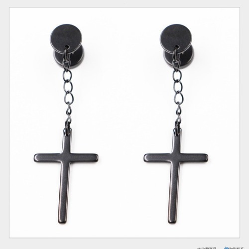 Bông Tai Nam Thánh Giá Tòn Ten Titan Ko Rỉ TT 2343