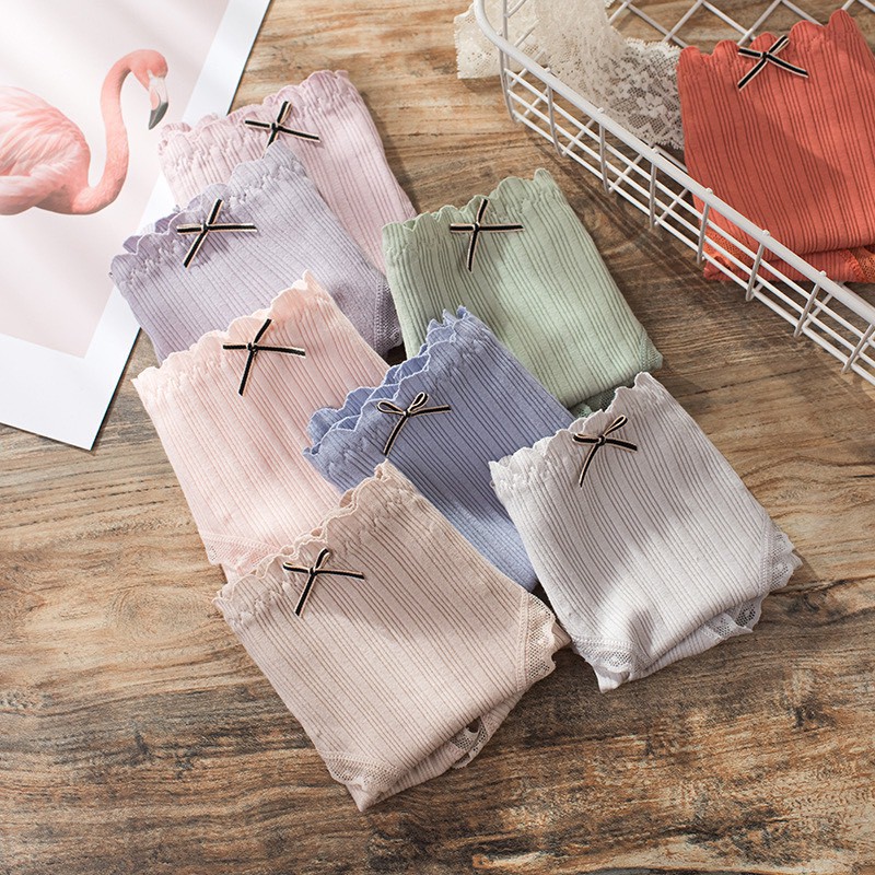 Quần Lót  Nữ Vải Cotton Gân Tăm  Mềm Mại Phối Ren Nơ Cách Điệu Cho Nữ LUCIA QL020 | BigBuy360 - bigbuy360.vn