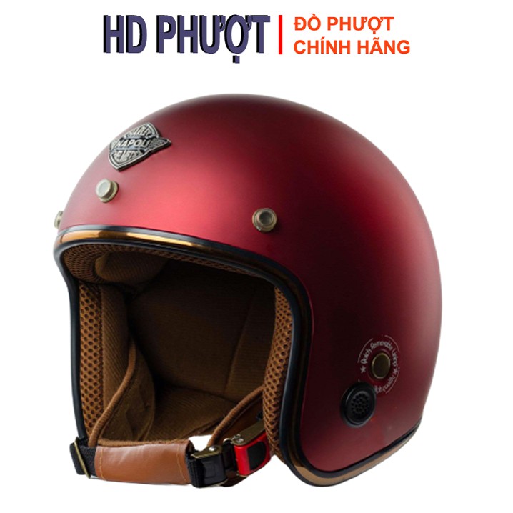 Mũ bảo hiểm ¾ đầu Napoli SH2 Ruby cao cấp [Free size 55 – 58cm] [Đỏ đô lót nâu] – Bảo hành 12 tháng