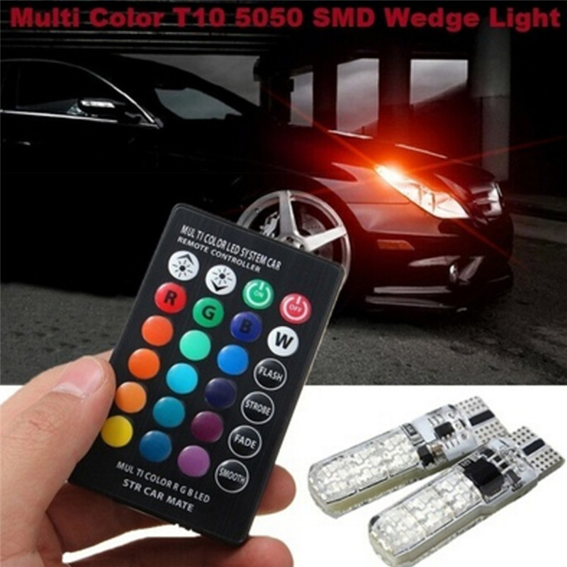 Colorfulswallowfly 2x T10 6SMD 5050 RGB LED Car Wedge Side Light Reading Lamp Bulb + Remote C CSF