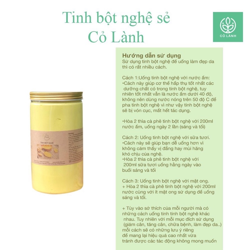 Tinh bột nghệ sẻ nguyên chất Cỏ Lành 1000G - Uống trực tiếp hoặc đắp mặt nạ giúp da dẻ được căng bóng, hồng hào, mềm mại