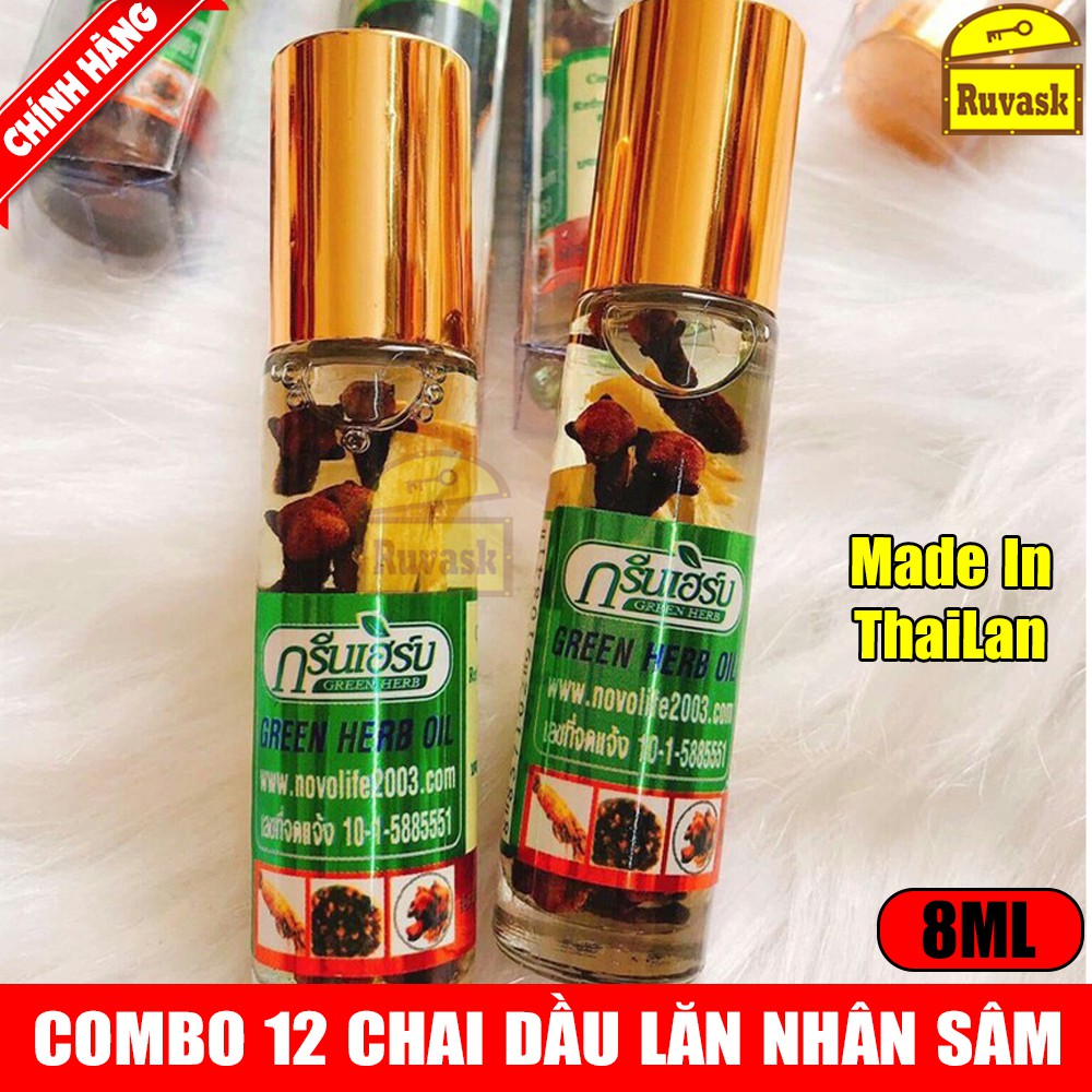 Combo 2 Chai Dầu Lăn Nhân Sâm Thảo Dược Thái Lan GREEN HERB OIL Cao Cấp 8ML - Ruvask