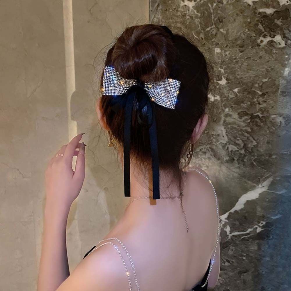 Dây buộc tóc trang trí ruy băng thắt nơ màu đen phong cách Hàn Quốc cổ điển cho nữ