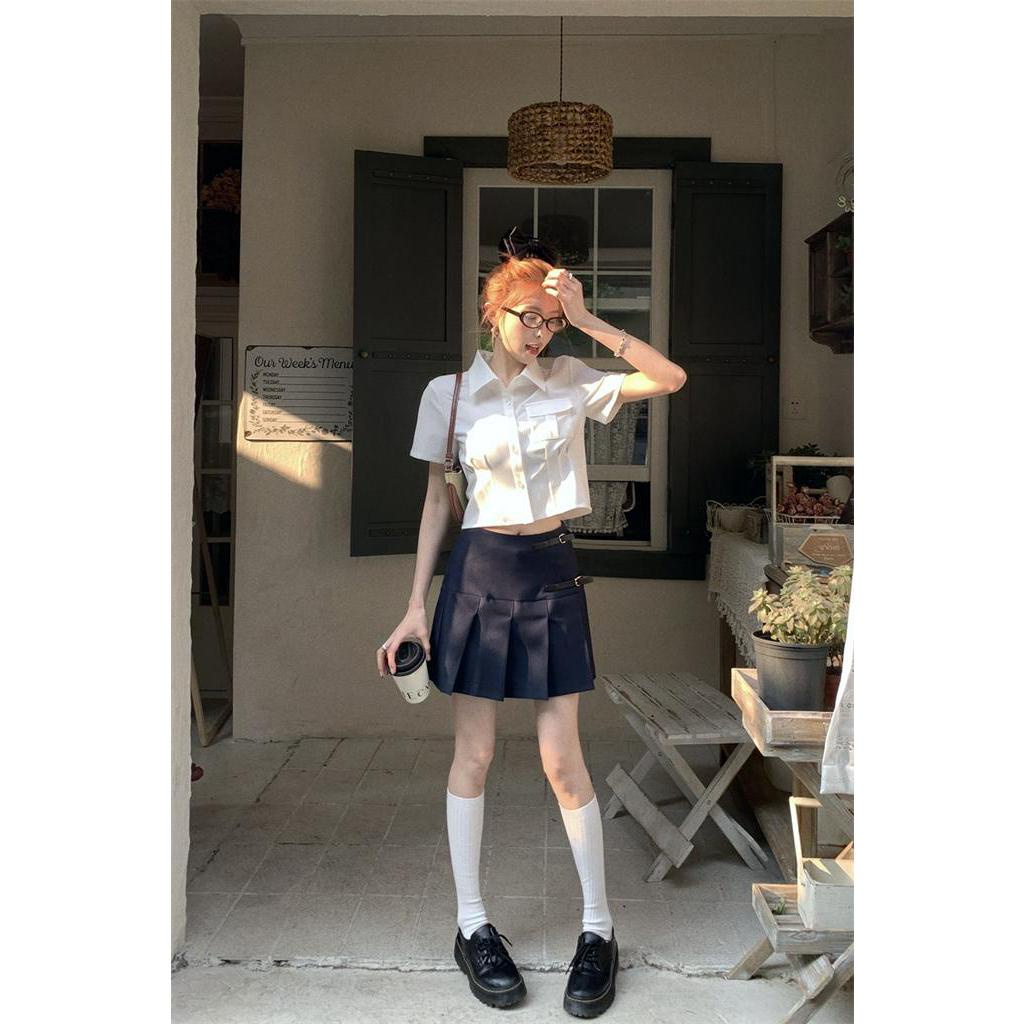 Bộ Áo Sơ Mi Ngắn Tay Dáng Ôm + Chân Váy Chữ A Xinh Xắn 63323