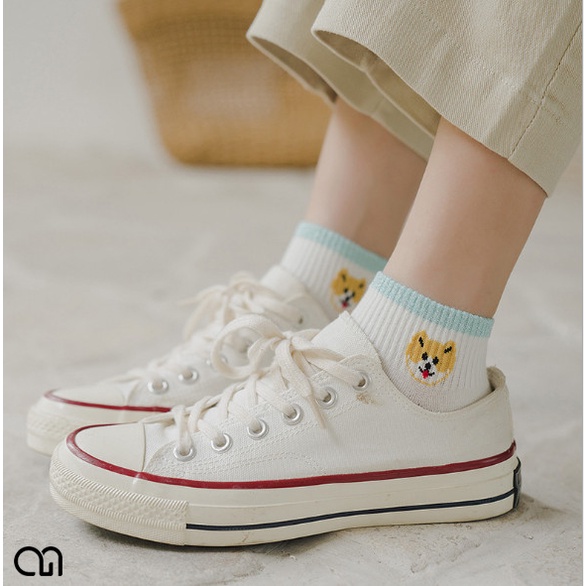 Tất Vớ Ngắn Cổ Nam Nữ - Vớ Nữ Màu Trắng Họa Tiết Pet Chó Dễ Thương Unisex Chất Liệu Vải Mềm