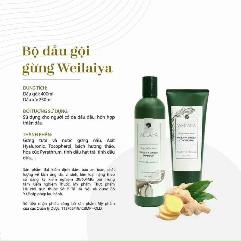 Bộ Gội Xả Gừng Weilaiya 400ml + Tặng Kèm Sét mini Và Túi { Mẫu New}