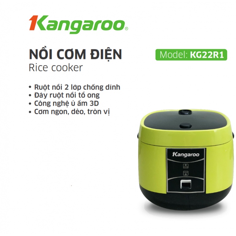 [Mã ELHADEV giảm 4% đơn 300K] Nồi cơm điện 2.2L loại cơ Kangaroo KG22R1