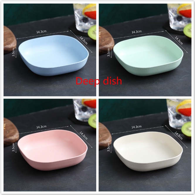 Chiếc đĩa lúa mì hình vuông dạng nông/sâu tiện dụng cho nhà bếp