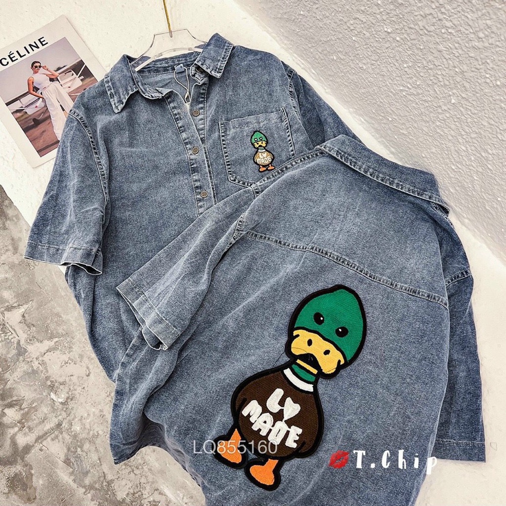 Áo sơ mi jean bò hình vịt áo bò ngắn tay dáng rộng -Minxy shop | BigBuy360 - bigbuy360.vn