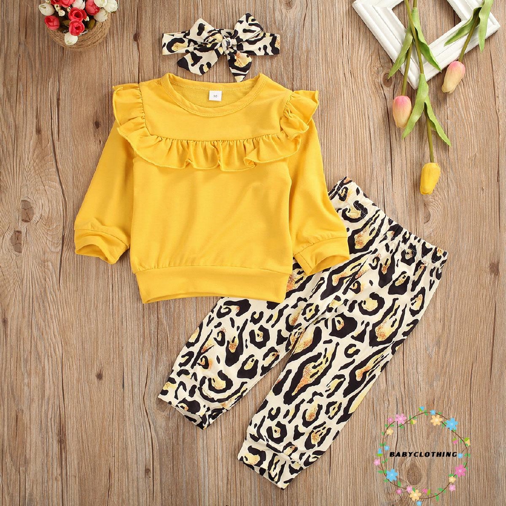 Set quần áo kèm băng đô họa tiết da báo xinh xắn dành cho bé gái