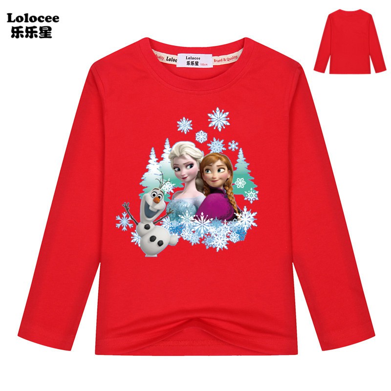 FROZEN Áo Thun Tay Dài 100% Cotton In Hình Công Chúa Anna Elsa Xinh Xắn Cho Bé Gái