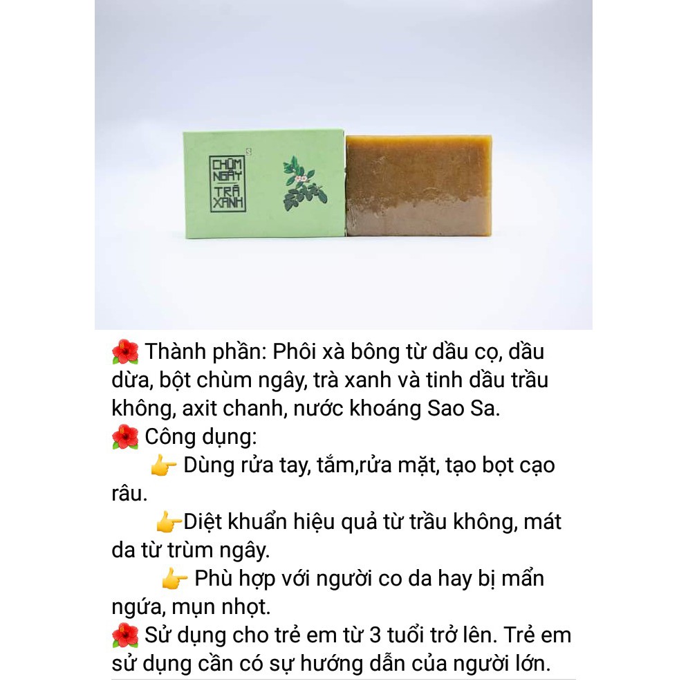 Xà bông Chùm ngây Trà xanh SD  MUA 1 xà bông TẶNG 1 TÚI LƯỚI, chiết suất từ chùm ngây, trà xanh và tinh dầu trầu không