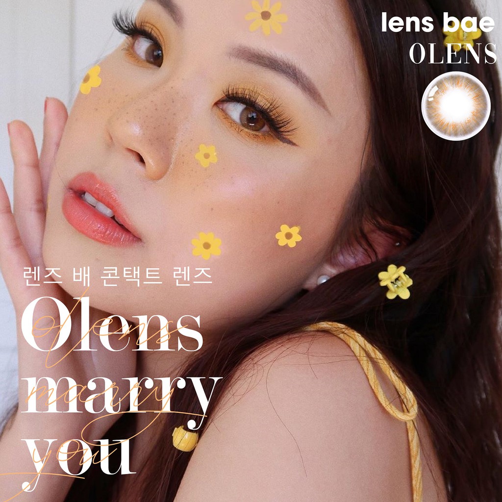 hãng Olens MARRY ME kính áp tròng  Hàn Quốc lens nâu cam giãn nhẹ chất liệu hema có độ cận