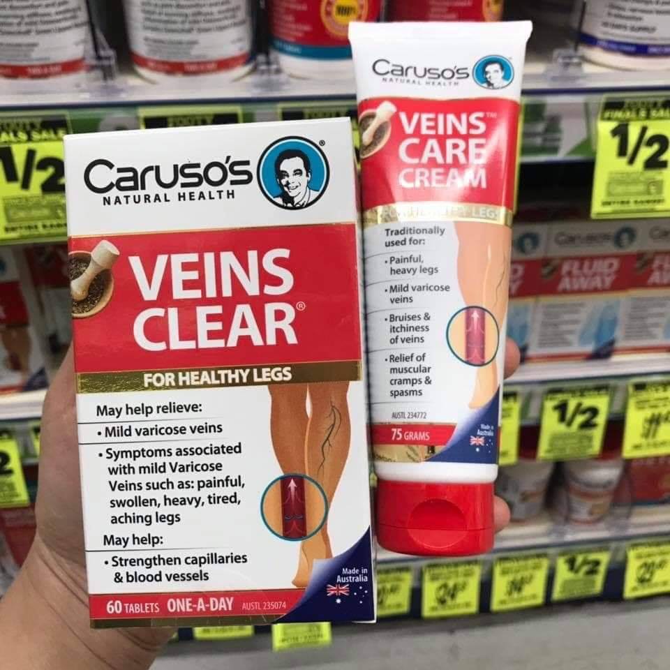 Kem thoa & viên uống giảm co giãn tĩnh mạch Carusos Natural Health Veins Care