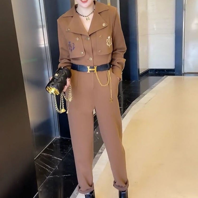 Áo liền quần kiểu vest ống suông phối thắt lưng phong cách Anh Quốc thời trang mùa xuân 2022 cho nữ