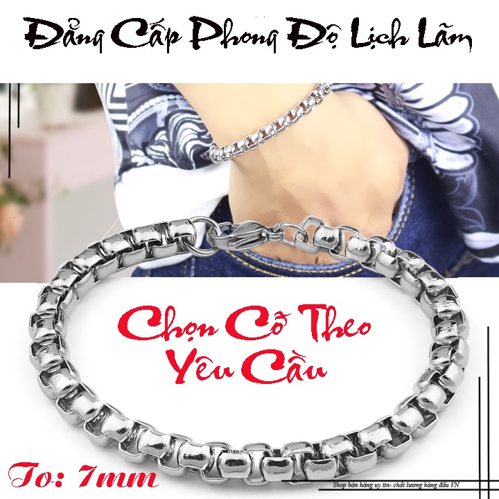 Lắc tay inox nam kiểu ống trúc 7mm sáng, đẹp, không đen - Thể hiện đẳng cấp phái mạnh
