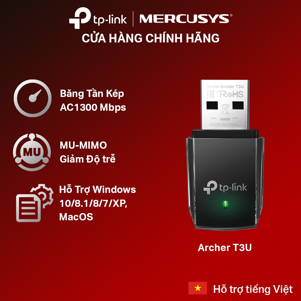 Bộ Chuyển Đổi USB WiFi TP-Link Archer T3U Băng Tần Kép Chuẩn AC 1300Mpbs