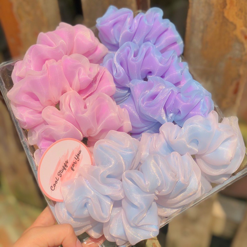 Đồ buộc tóc scrunchies voan phồng 2 lớp tone màu ngọt ngào✨