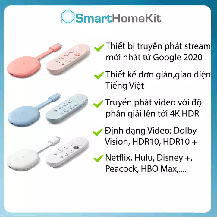 Google Chromecast with Google TV 2020 - 4K HDR, có remote, ra lệnh tiếng Việt