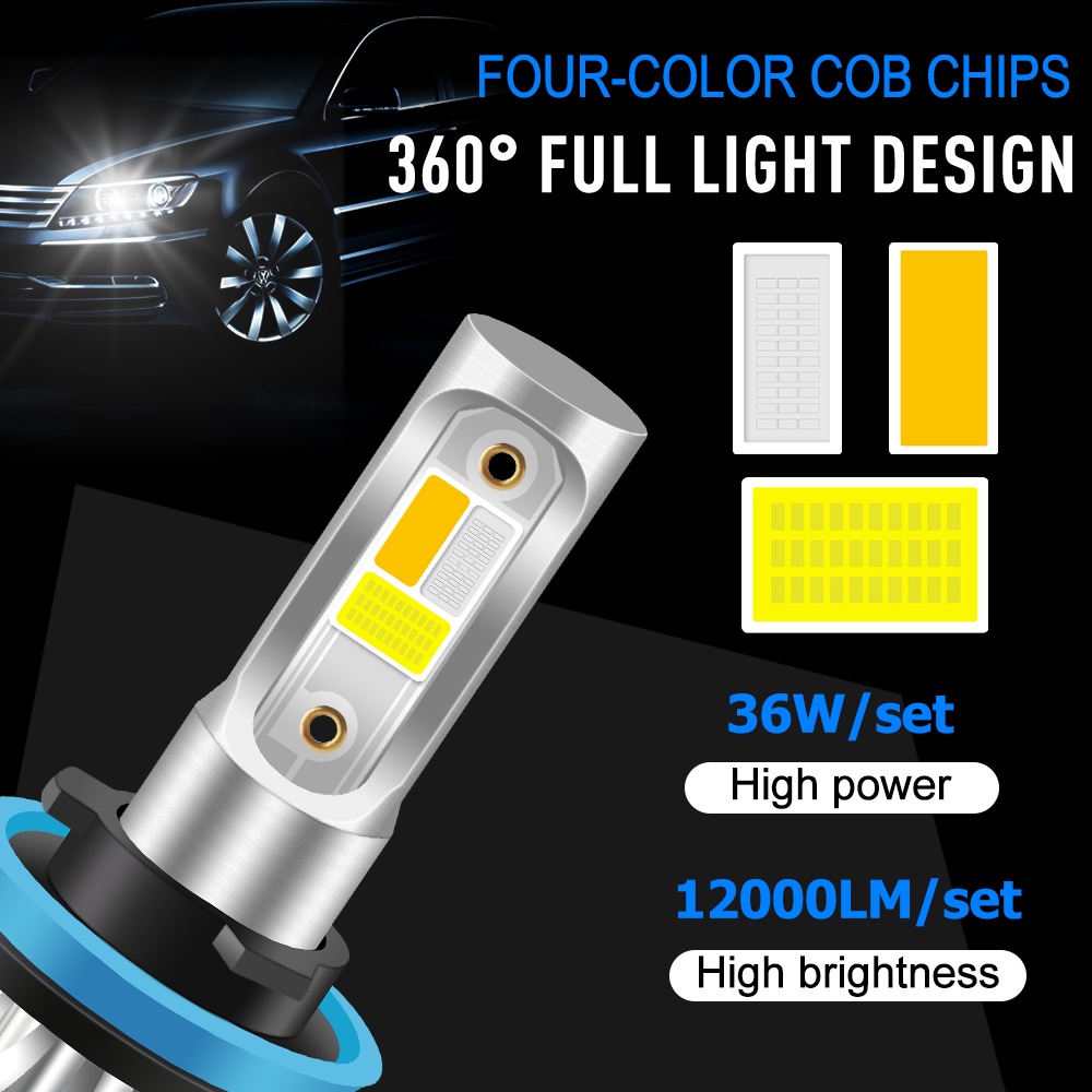 1 Cặp Bóng Đèn Pha LED 12000LM H1 H3 H4 H7 H8 H11 9005 HB3 9006 HB4 3000K 4500K 6000K Dành Cho Ô Tô