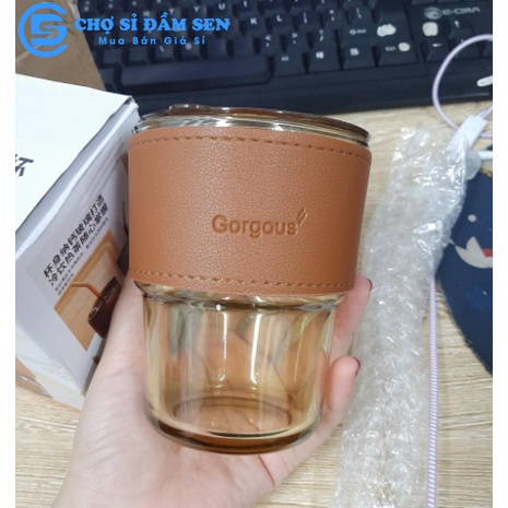 Ly thủy tinh có nắp đậy và ống hút bọc da chống nóng dung tích 450ml G397-LyBaoDa