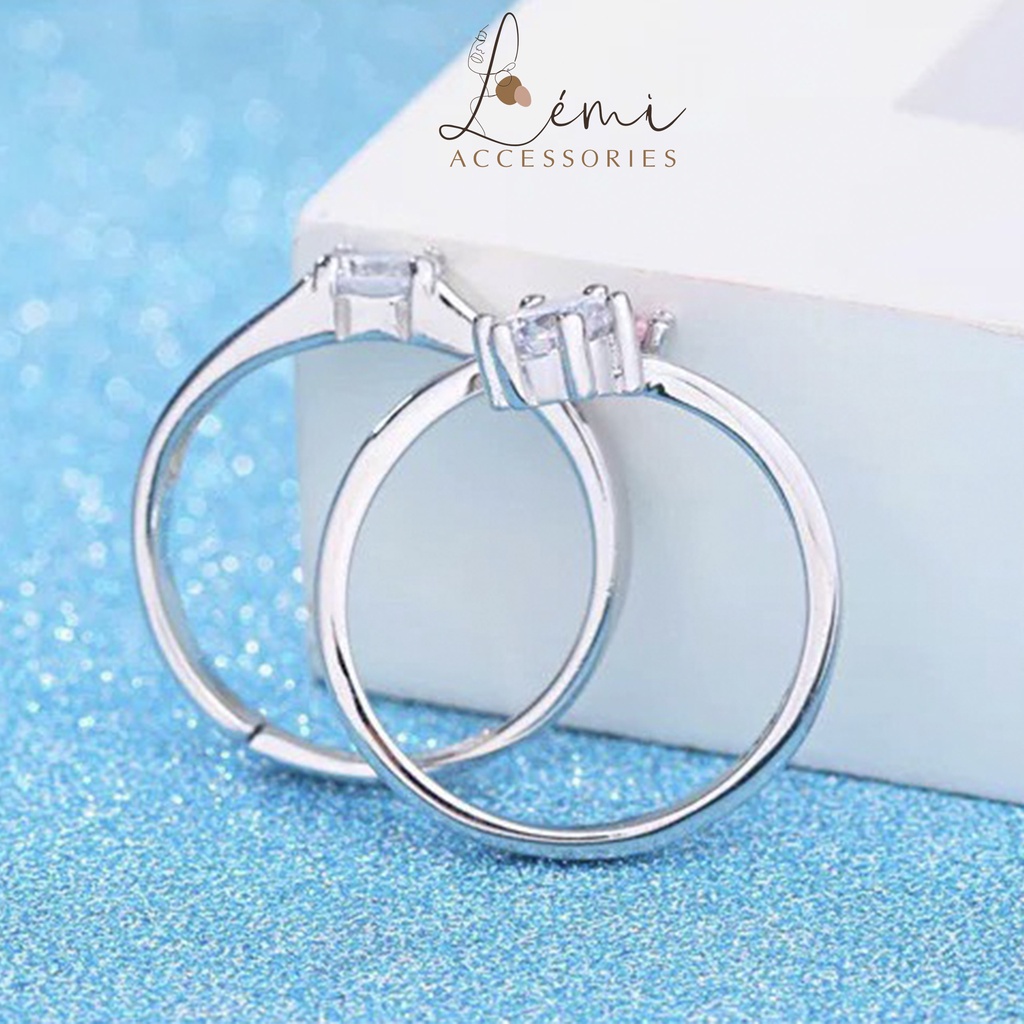 Nhẫn đôi nam nữ đính đá hồng tinh tế mạ bạc 925 có chốt thể chỉnh size phù hợp với ngón tay Lemi accessories
