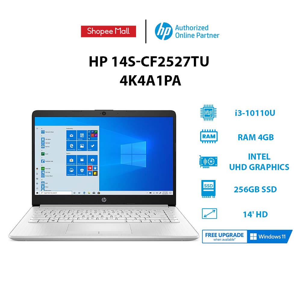 Laptop HP 14s-cf2527TU (4K4A1PA) (i3-10110U | 4GB | 256GB | Intel UHD Graphics | 14' HD | Win 11)