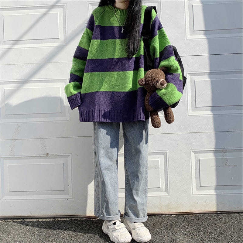 【Yuki】Áo len kẻ sọc xanh tím siêu xinhh mẫu mới | BigBuy360 - bigbuy360.vn