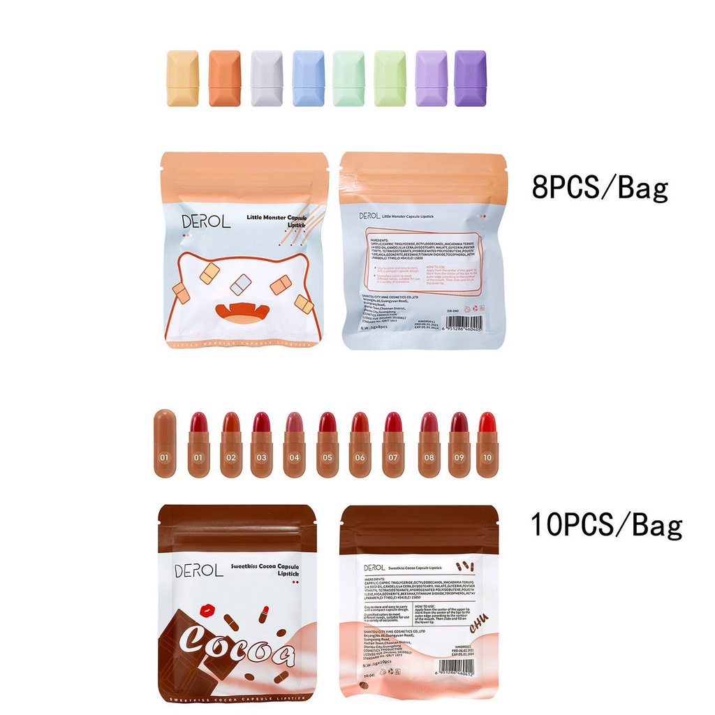 Set 1 / 8 / 10 Thỏi Son Sáp Tông Nhung Lì Mini Lâu Trôi Thời Trang