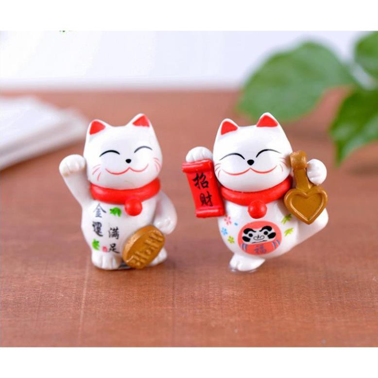 Mô hình mèo thần tài may mắn Maneki Neko làm tiểu cảnh terrarium trang trí Tết/ mô hình trang trí