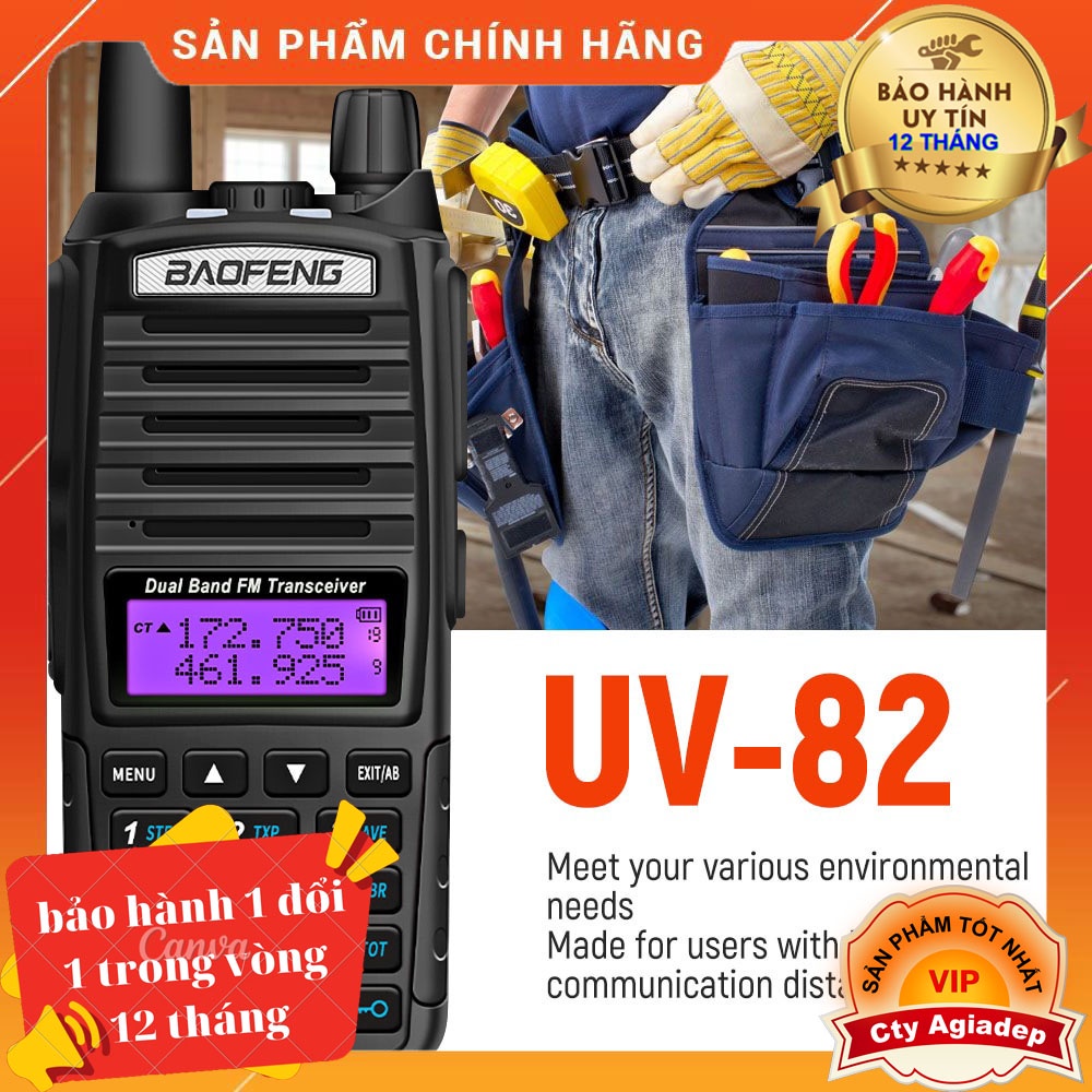 Bộ Đàm BaoFeng UV-82 Portabl Bộ Đàm 5W 10KM Cao Cấp Tầm Xa Hai Chiều Dual PTT