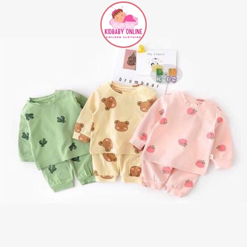Bộ Đồ Dài Tay Bé Gái Minky Mom Hình rau củ quả Vải Cotton, Đồ Bộ Cho Bé Gái Mặc Nhà Thu Đông Kidbabyonline K145
