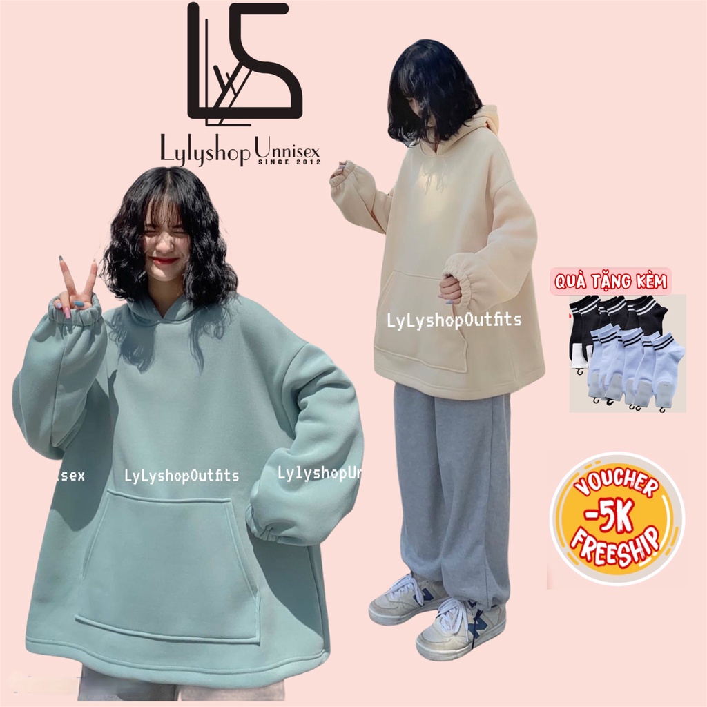 Áo hoodie basic 801 LylyshopUnisex, kiểu áo nỉ sweater có mũ rộng ovesize form rộng trơn màu basic có túi rộng