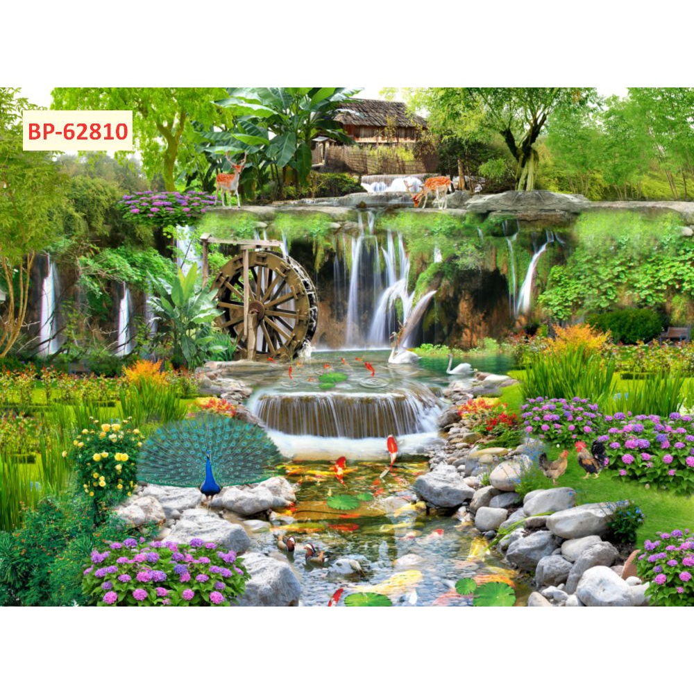 Tranh phong cảnh thác nước thiên nhiên tươi đẹp 3D