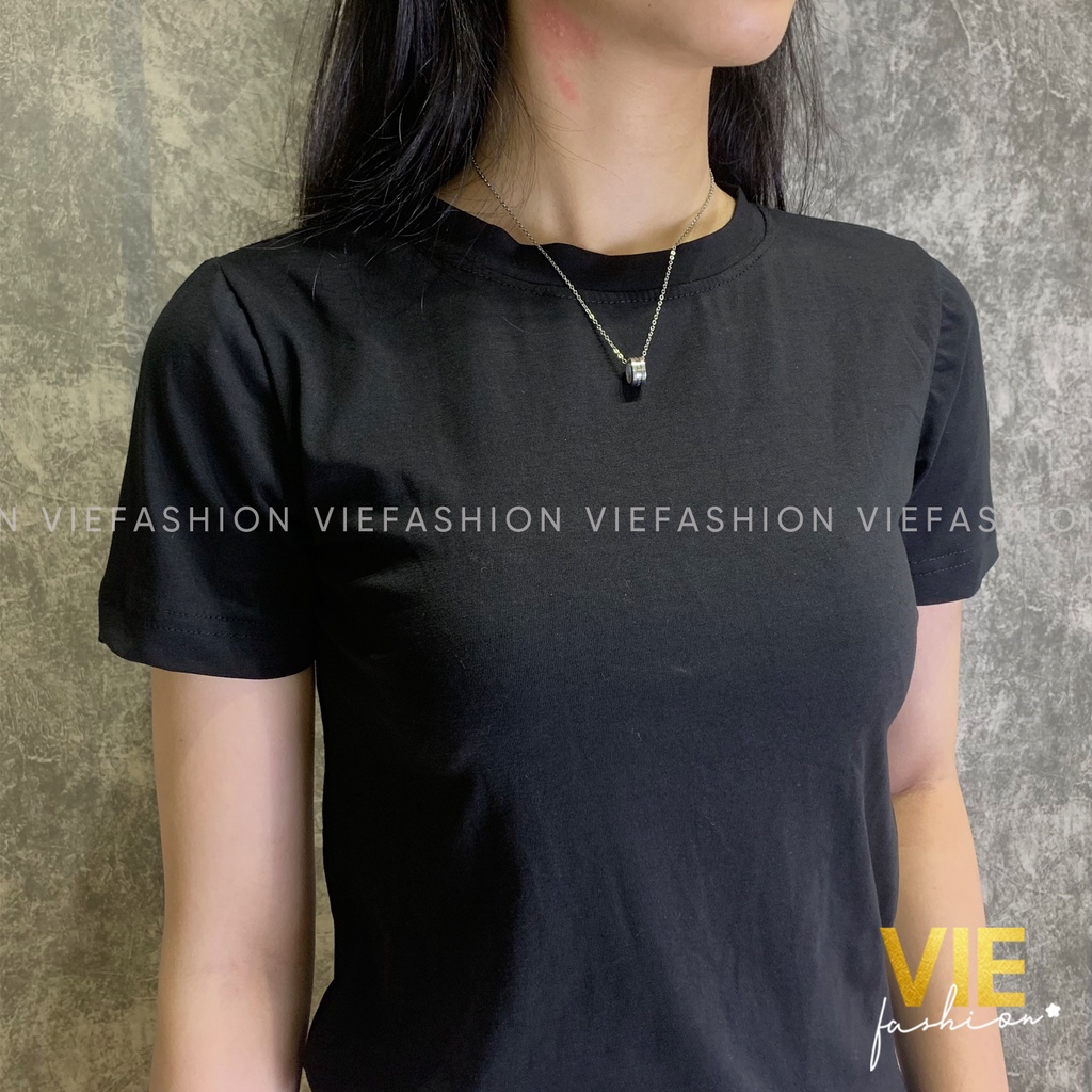 Áo thun nữ ngắn tay basic cổ tròn. Áo phông cổ tròn basic dáng lửng vải 100% cotton. VIE fashion 2203-04