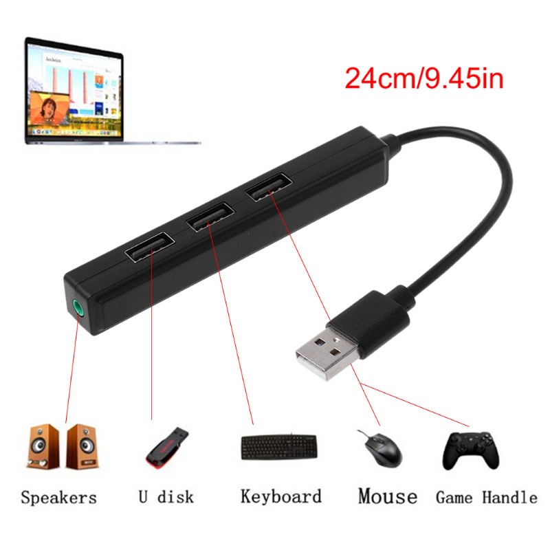 btsg USB 2.0 3 Ports Hub With 3.5mm Sound Card Audio Output for PC Laptop Windows