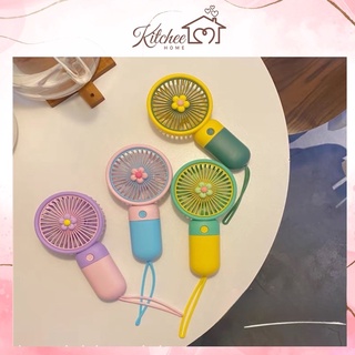 Quạt Cầm Tay Mini, Quạt Tích Điện Hình Bông Hoa Dễ Thương Siêu Mạnh 4 Màu Sắc