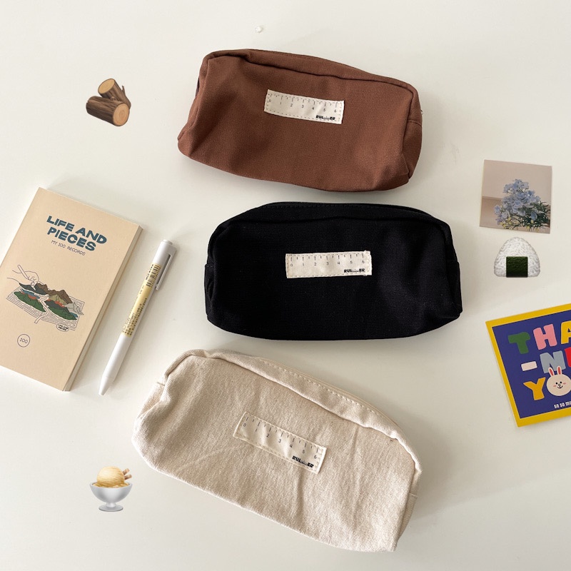 Túi Đựng Bút/ Mỹ Phẩm Bằng Vải Canvas Trơn Siêu Bền Phong Cách Vintage