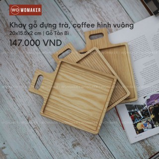 Khay Thớt Gỗ Decor Hình Vuông Có Tay Cầm Từ Gỗ Tần Bì Nguyên Khối Dùng Đựng Thức Ăn Trang Trí Bàn Trà