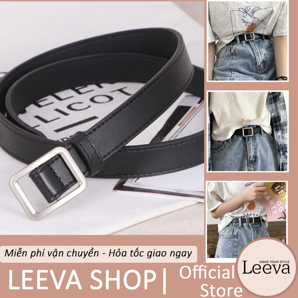 LEEVA - Thắt lưng dây nịt da nữ mềm mặt chữ nhật đơn giản PK009