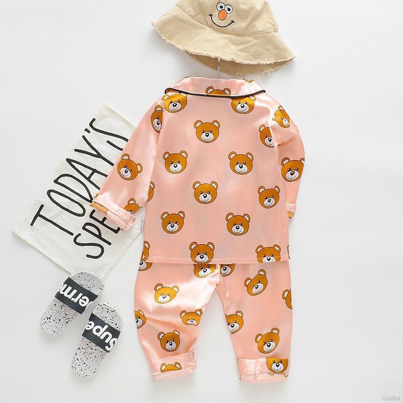 Bộ Đồ Ngủ Pijama Dài Tay In Hình Gấu Hoạt Hình Cho Bé