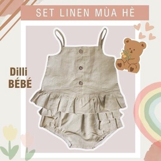 Set váy bé gái - vàng - vải linen cao cấp 100% tự nhiên