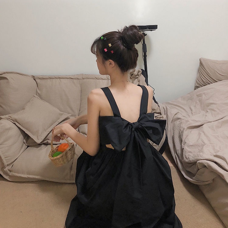Đầm Dài Qua Gối Cổ Vuông Thắt Nơ Hở Lưng Thời Trang Hàn Quốc Gợi Cảm Dành Cho Bạn Nữ