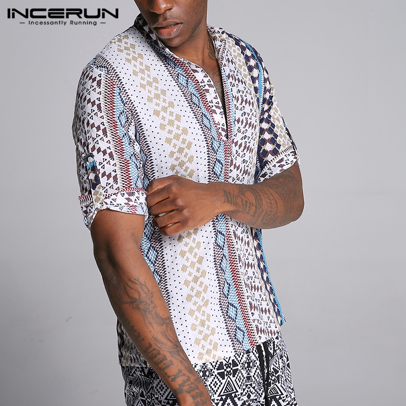Áo Đi Biển Nam Incerun Kiểu Ngắn Tay Họa Tiết Hoa Thời Trang Hè