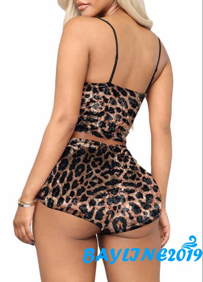 Set Đồ Ngủ 2 Dây Họa Tiết Da Báo Quyến Rũ Dành Cho Nữ