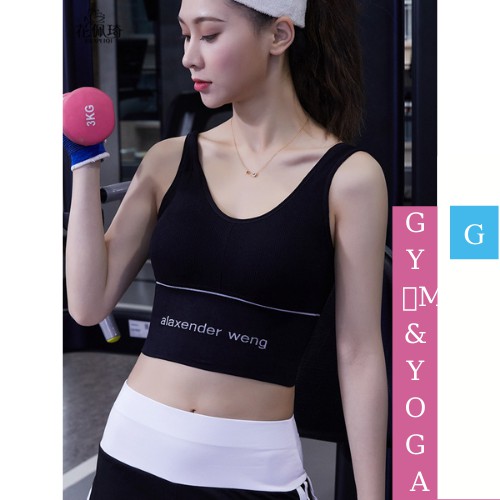 Áo bra nữ thể thao tập gym yoga dáng crop top 2 dây body rộng Đen Trắng Freesize Cao Cấp GYGA