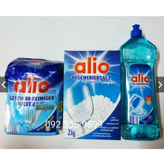 Combo bột rửa bát Alio 1,8kg, bóng Alio 1000ml, muối Alio 2kg